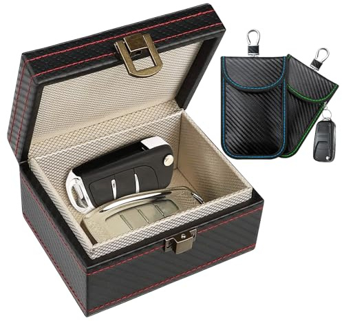 Keyless Go Schutz Autoschlüssel Box - Autoschlüssel mit 2 Stück Signalblockiertasche, Faraday Box Anti Diebstahl Signal Blocker Signalblocker RFID Blocker Schlüssel für Sicheren Schutz(Schwarz)