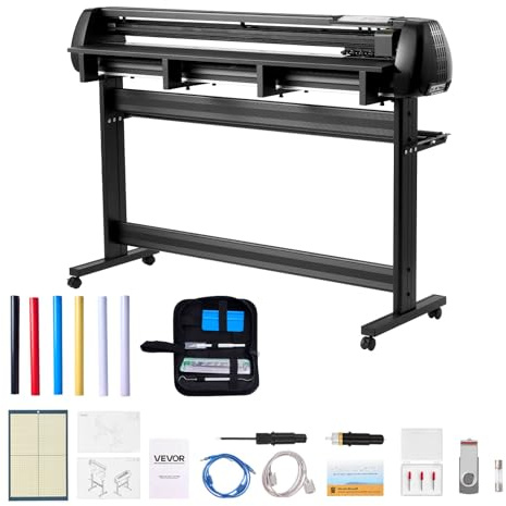 VEVOR Vinyl Cutter Machine, 53 inch Max Feed Width, Dual Blades, Adjustable Force and Speed, LED Display, Vinyl Plotter Cutter Printer Bundle with Sticker Sheets, Transfer Film, Signmaster Software