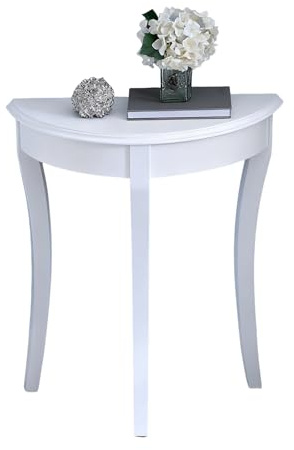 STARHMLUX Table Console Demi-Lune Petit, Bois Massif Table d'Entrée pour Hall et Couloir, Meuble de Rangement Moderne pour Séjour White