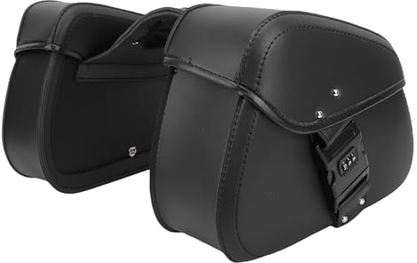 Oreilet Motorrad-Satteltaschen, PU-Leder-Satteltaschen, 16 L Fassungsvermögen, Überwurftaschen mit Schloss, Motorrad-Seitenaufbewahrungs-Werkzeugtasche, Ersatz für V Star 250