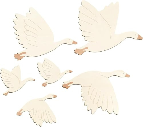 6 Stücke Kinderzimmer Deko Schwan Wanddeko, Boho Stil Wanddeko Set Kinder Basteln Set Holz DIY Schwan Wandtattoo Holz Kinderzimmer Deko, Naturholz