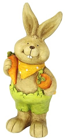 Osterhase Dekofigur 46 cm – Hasenmännchen mit Halstuch & Karotten – Osterdekoration aus Magnesia – Frühlingsdeko für Haus, Garten & Eingangsbereich