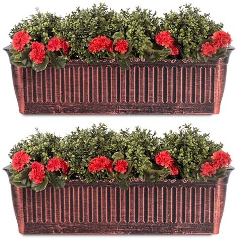 SG Traders 2 x Plastic Floral Fluted Garden Trough Long Window Box Planter Flower Box Plastic Vegetable Planters Pot Herb Planter for Windowsill Patio Garden Home Decor Flower Bed 59cm