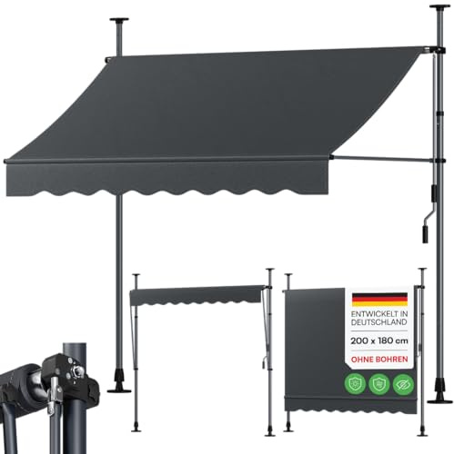 STEELSØN Dioran Klemmmarkise 200 cm breit – Markise Balkon ohne Bohren – Sonnenschutz UV50+ – Balkonmarkise zum Klemmen – Terrassenüberdachung wetterfest – Gartenmarkise höhenverstellbar in Anthrazit