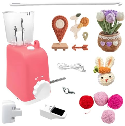 Tricotin Eléctrico Carga USB Máquina De Tejer, Máquina De Tejer, Máquina De Gancho Automático, Para Empuñaduras De Bolsas, Para Aficionados Y Principiantes De DIY (Rosa)