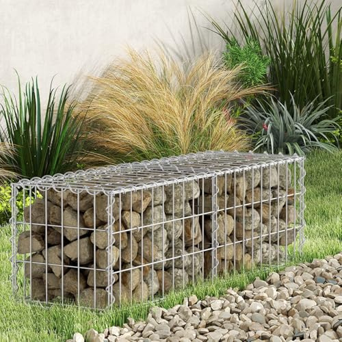 Jayseuw Gabionen 100x30x30 cm, Drahtkorb mit 5x10 cm,Ideal für Gabionensteine von 6–12 cm,Gabionengitter Metall Verzinkt für Mauer,Drahtkorb,Garten,4 mm Starker Draht,8 Stück