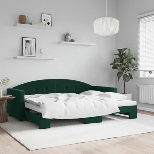 XHNIFBN 2 in 1 Tagesbett Dunkelgrün 80x200 cm Samt Holz/Metall Gestell ausziehbar zu 160 cm Breite Modernes Gästebett Sofa Bett platzsparend für Wohnzimmer Schlafzimmer & Flur