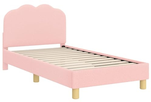 Mhdvray Rosa Kinderbett 80x160 cm, Holzrahmen, Lattenrost, Stauraumtaschen, für Kinder-/Gästezimmer
