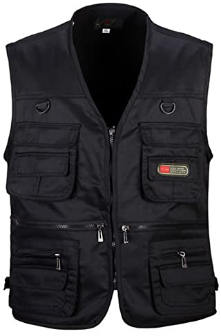 Proumhang Outdoor Safari Vest with 12 Pockets for Hunting Fishing Camping Anglerweste und 12 Tasche-Schwarz-XXXL