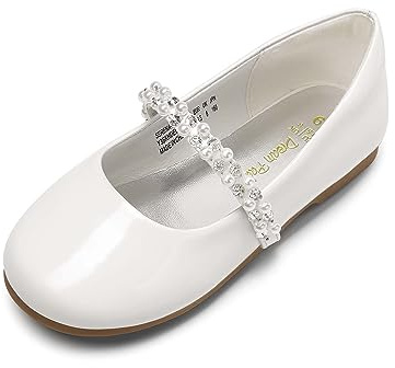 DREAM PAIRS Girls Dress Shoes - Mary Jane Casual Slip On Ballerina Flat, White/Pat-t - 6 Toddler (Serena-100-inf)