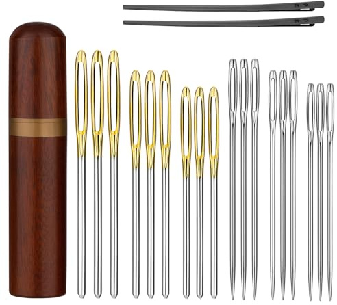 Axmru 21 Pcs Embroidery Needles, Leather Sewing Needles for Sewing | Leather Needles Hand Sewing with 2 Pcs Leather Lacing Needles for Leather Stitching