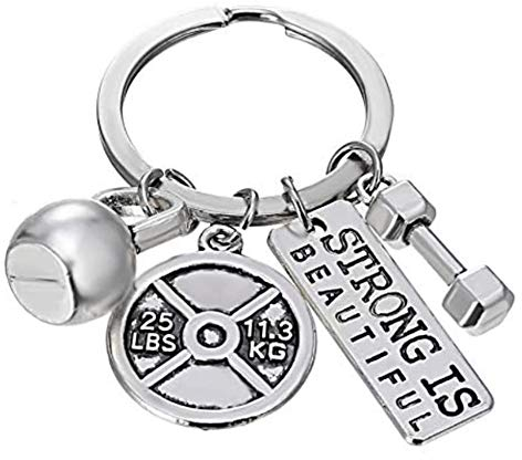 Schlüsselbund Hantel, Schlüsselanhänger mit Mini Kettlebell Kurzhantel und Hantelscheibe, Langhantel Schlüsselring Fitness Charm Schlüsselanhänger Designer Geschenk Coach Souvenir