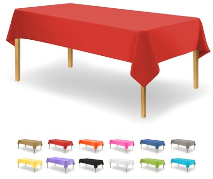Party Dimensions Tischdecke aus Kunststoff für rechteckige Tische (12 Stück), hochwertige Kunststoff-Tischdecken für Partys, Einweg-Tischdecken für Veranstaltungen und Hochzeiten, 137.2x274.3 cm, Rot