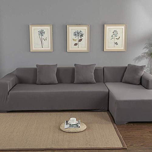 Dioche Elastischer Sofabezug für Ecksofas mit Halbinsel, 3-Sitzer 2-Sitzer, Sofabezug mit Halbinsel Links/rechts,zusammensetzbarer Sofabezug aus Polyester in L-Form (Grau)