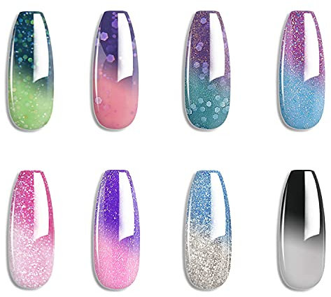 Omainy Gel Nail Polish Set,Colour Changing Gel Nail Polish,UV LED Chameleon Gel Nail Polish Kit, 8 Colours Nail Varnish Sets,Soak Off Gel Polish Set for Women 003…