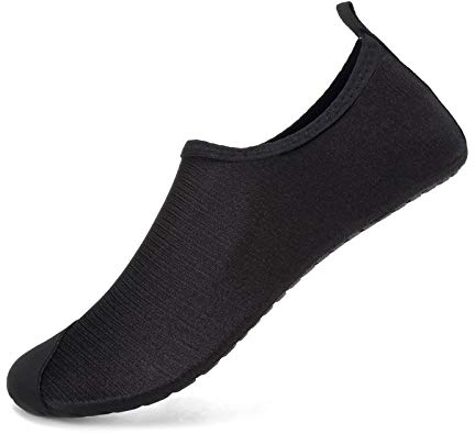 HMIYA Badeschuhe Strandschuhe Wasserschuhe Aquaschuhe Schwimmschuhe Surfschuhe Barfuß Schuhe für Damen Herren(Schwarz Gebürstet,42-43 EU)