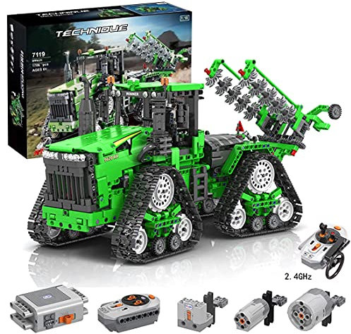 Gedar Tracteur Technic avec Télécommande, Moteur, Récepteur, Véhicule de Chantier, 1706 Pièces Tracteur Compatible avec Lego Technic