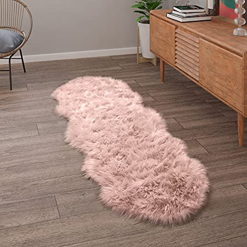 Paco Home Kunstfell Fellteppich Imitat Teppich Hochflor Sitzkissen Herzform Rund Fell Form, Grösse:80x120 cm Fell-Form, Farbe:Rosa
