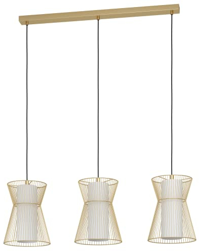 EGLO Pendelleuchte Maseta, 3 flammige Hängelampe, Hängeleuchte aus Metall in Gold und Glas in Opal-Matt, Weiß, Esstischlampe, Wohnzimmerlampe hängend mit E27 Fassung