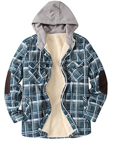 BOTCAM Jacke Herren Winter Warm Kariertes Hemd Hoodie Regular Fit Langarm Freizeit Karohemd Holzfällerhemd mit Kapuze Männer Flanellhemd Winterjacke Thermohemd Innenfutter Arbeitshemd