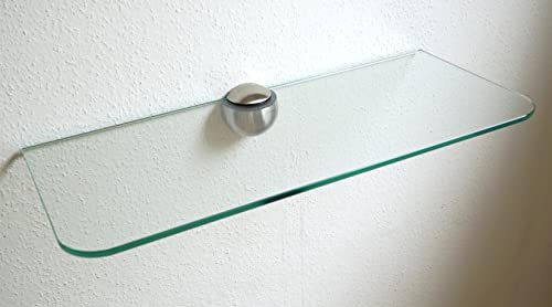Wandregal aus 8mm Glas, klar & satiniert, verschiedene Formen und Größen, Glasregal, Glasboden, Glasablage, Badregal, Eckregal Bad Ablage Regal (Zentralclip Optima, 90x25 cm klar runde Ecken)