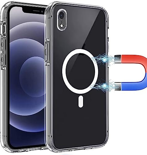 PingGoo Clear Magnetic Case for iPhone XR, Compatible with MagSafe, Military-Grade Protection, Yellow-Resistant Hard Back, Shock-Absorbing Corners Protective Phone Case for iPhone XR
