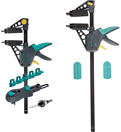 wolfcraft 6988000 Kit de Pose de Terrasse en Bois - 10 pièces & 6985000 Serre-joint à main pour pose terrasse