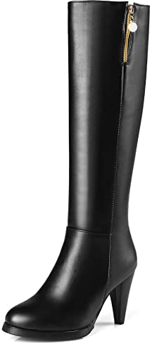 Lroey Reoly Stivali Alti da Donna con Tacco a Cono, Stivali da Vestito Tacco Alto Punta Rotonda Boots Zip Plateau 082 Nero Numero 34 EU