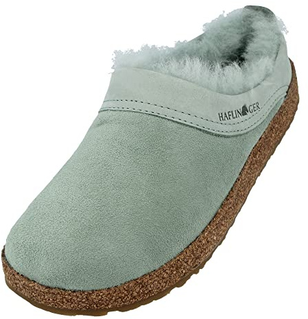 HAFLINGER Lammfellclog Snowbird Filzpantoffel Hausschuh Mintgrün (Pfefferminz 94), Gr 36