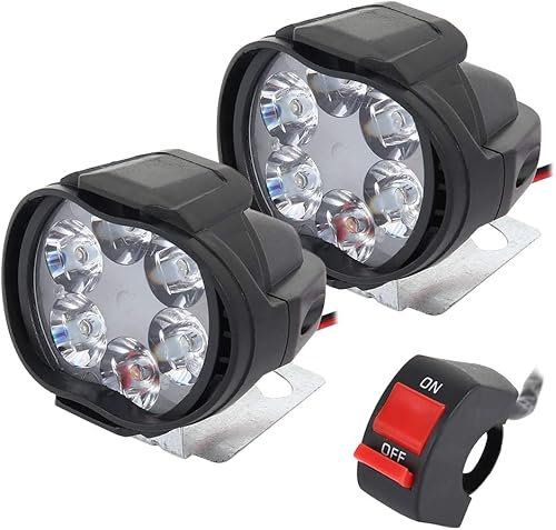GOJEMA Phare Moto Feux Additionnels LED, 2Pcs Phares Avant Phares Supplémentaires pour Moto 12V Anti Brouillard Projecteur Spot avec Interrupteur pour Truck Moto Quad Scooter