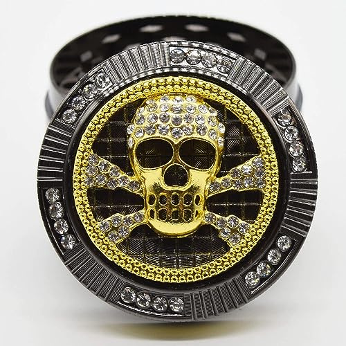 Bling Bling Leaf Aluminium Grinder Crusher Ø 50 mm 4-teilig/Mühle für Kräuter Spice Herb mit Pollen Scraper inkl. Pop Up Dose (Skull)