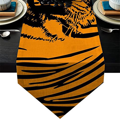 Tischläufer Schwarz Küche, Tischläufer Herbstlich Modern Gelb 33x178CM Löwe Bettwäsche Baumwolle Table Runner Tischdeko Wohnzimmer