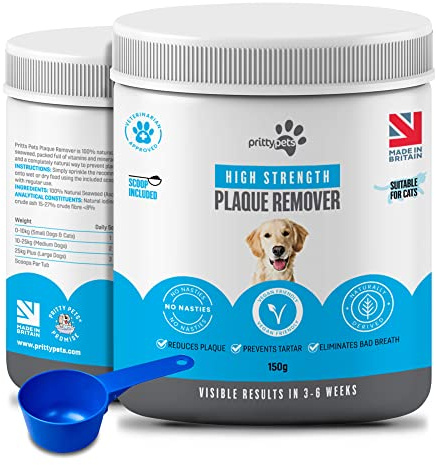 Plaque Off Powder for Dogs and Cats – 100% Natural Dental Care, Helps Reduce Tartar & Bad Breath, Easy Food Topper for Daily Oral Hygiene, Dog Plaque Remover for Teeth (150g)
