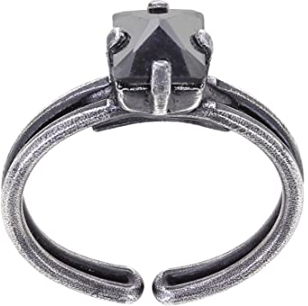 Konplott: Ring Punk Classics black small, klassischer Solitärring mit kleinem viereckigem Kristallstein in schwarz, für Damen/Frauen