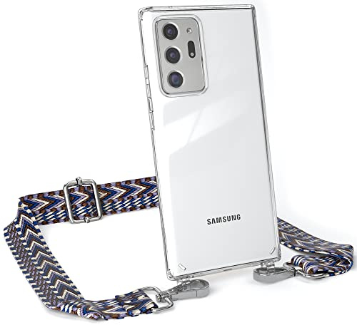 EAZY CASE Handykette - Flexibler Trageriemen kompatibel mit Samsung Galaxy Note 20 Ultra 5G, Schultergurt zum Umhängen, Riemen, Band zum austauschen, Wechselgurt, Blau/Weiß - Metall Silber