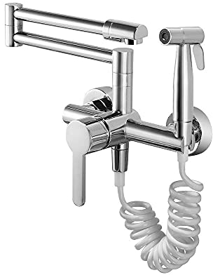 Robinet de remplissage de casserole avec buse rotative à 360 °, robinet de cuisine mural rétractable moderne, robinet d'évier de cuisine à bras oscillant (chrome) small gift