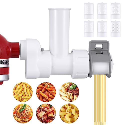 Gdrtwwh Accessoire pour machine à pâtes KitchenAid avec 6 formes différentes de sortie de pâtes, attaches durables pour presse à pâtes et brosse de nettoyage, blanc