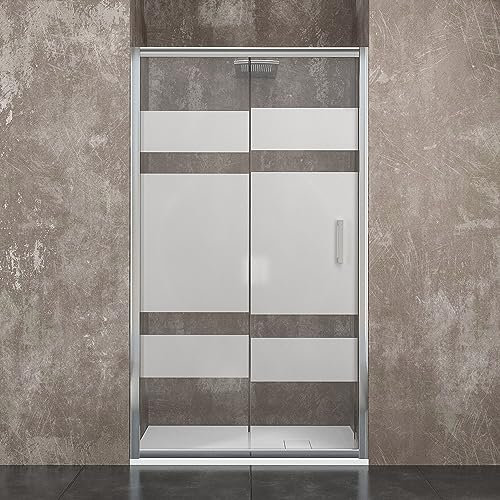 Box Doccia A Nicchia Altezza 195 cm Con Apertura Anta Scorrevole In Cristallo Temperato Serigrafato Da 6 mm Porta Bagno Struttura Alluminio Anodizzato Maniglie Acciaio Cromato Vilnius (140 x 195 Cm)