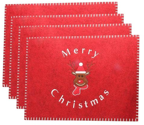 KAMACA 4er Set Tischsets/Platzsets Platzmatten Rentier aus Filz abwaschbar & rutschfest Eyecatcher für Winter Advent Weihnachten Größe 30x40 cm (4er Set Filz Rentier ROT)