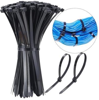 Kabelbinder schwarz 100 Stück Premium Nylon Kabelbinder 200mm x 7,6mm,selbstsichernde Hochleistungs Kabelbinder aus Kunststoff für Kabel,drinnen,draußen,Zuhause,Garten,Büro und Heimwerker