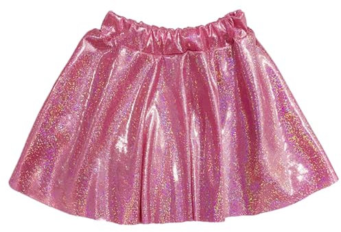 Damen Sexy Glitzer Elastisch Rock Sport High Waist Lockere Glitzerrock Tanz Leistung Mit Pailletten Feinem Cheerleader Tutu Prinzessinnenrock Rave Party Elegante Und Bequem Damenrock (Hot Pink, XL)