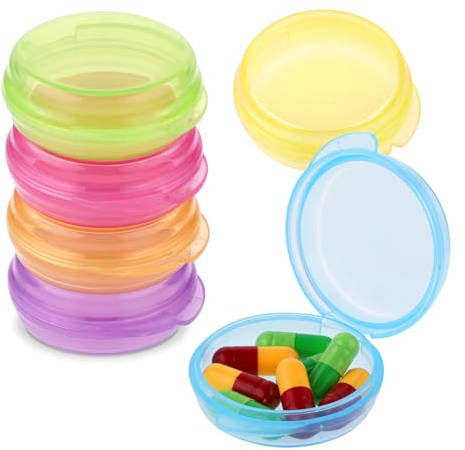 WLLHYF Kleine Pillen-Organizer-Box 6 Stück Tragbar Mini-Reise-Pillenetui Medikamenten-Organizer Transparenter Runder Vitaminbehälter für Reisen im Freien