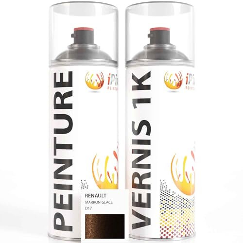 ipixline Kit Retouche Peinture Carrosserie Voiture - Bombe Aérosol Peinture Auto 400 ml, Vernis Brillant 1k 400 ml - Compatible avec Renault - Marron Glace D17