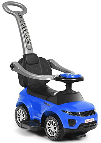 COSTWAY 3 in 1 Ride on Push Along Car, Baby Foot to Floor Slider with Parent Handle, Horn, Music, Lights, Storage Compartment, Toddler Sliding Walker for Boys Girls (Navy)