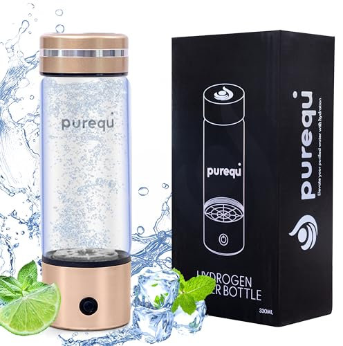 Purequ Hydrogen Water Bottle with LED Light - 330ml Hydrogen Water Generator with SPE & PEM Technology, Portable and Rechargeable Water Ionizer Enhances Hydration & Immunity