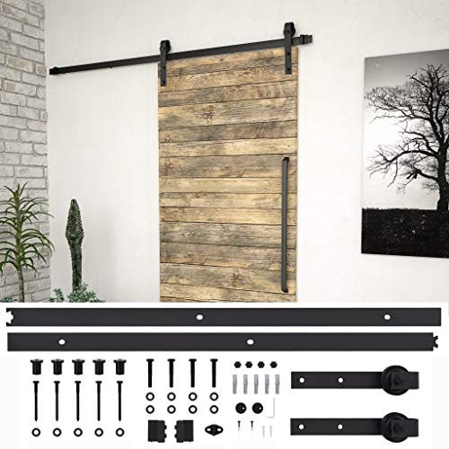 ZEYUAN Kit de quincaillerie de Porte coulissante 200 cm Acier Noir,Abris De Jardin,Abri De Stockage pour Jardin,Abri D'Outils De Jardin