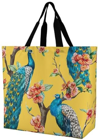VYJLOO Blauer Pfau Damen Shopper Handtasche Schultertasche Umhängetaschen Tragetasche 40x16x40cm