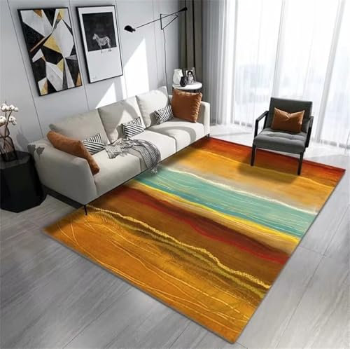 RUGMRZ Waschbarer TeppichTeppich Günstig Schlafzimmers Kinderteppich 100x150CM Auslegware Teppichboden GelbBlauer, moderner, einfacher Muster-Anti-Flecken-beständiger, langlebiger Teppich Kinderteppic