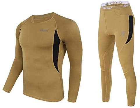 WINDCHASER Men's Thermal Underwear Set Long Sleeve Tops Long Johns Base Layer Bottom Fleece Lined for Skiing Cycling (Brown, S)