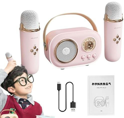 Générique Compact Karaoke, portatile Karaoke Set with Speaker | inclusi microfoni wireless per Home Entertainment and Festivals, Compact Design with 10m Range, Great for Family Fun and Part